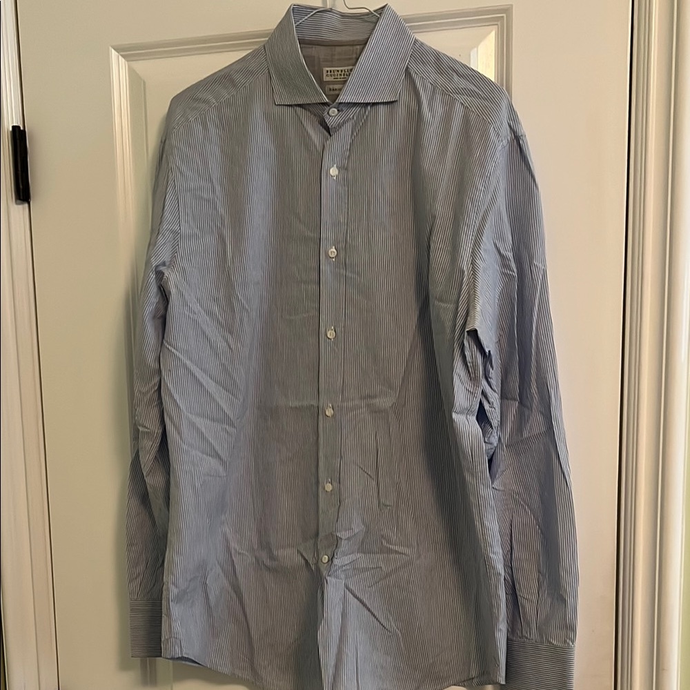 Men's Brunello Cucinelli Blue Striped Shirt